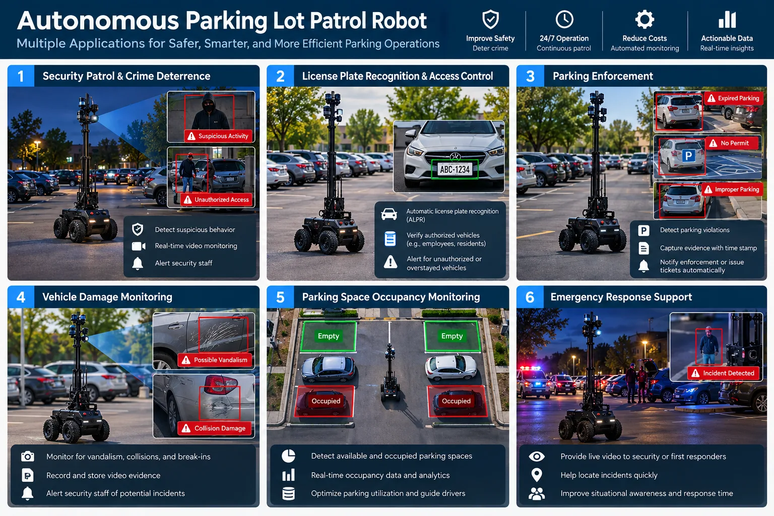 Concept of robot monitoring parking lots